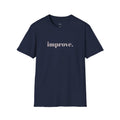 Minimal navy oversized graphic t-shirt featuring an "improve." chest print and a Japanese-inspired Kaizen wave design on the back. Aesthetic streetwear designed for those who embrace growth, discipline, and self-improvement.