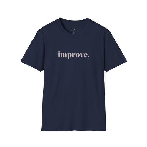 Minimal navy oversized graphic t-shirt featuring an "improve." chest print and a Japanese-inspired Kaizen wave design on the back. Aesthetic streetwear designed for those who embrace growth, discipline, and self-improvement.
