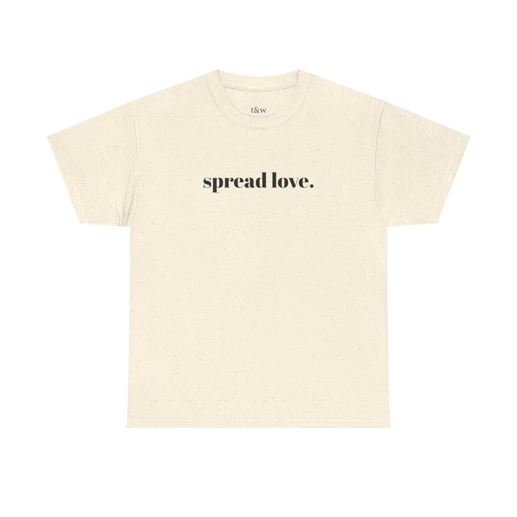 Premium oversized cream t-shirt with Spread Love typography print, designed for modern minimal streetwear and everyday comfort.