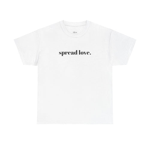 White oversized graphic t-shirt featuring a minimalist "spread love." chest print and a delicate flower illustration with the message "bloom beyond limits" on the back. A soft aesthetic streetwear tee inspired by kindness, growth, and self-expression.